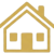 Simple line icon of a small residential house in gold.