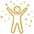 Gold line icon of a person standing with arms raised in a victory pose, surrounded by sparkling stars.